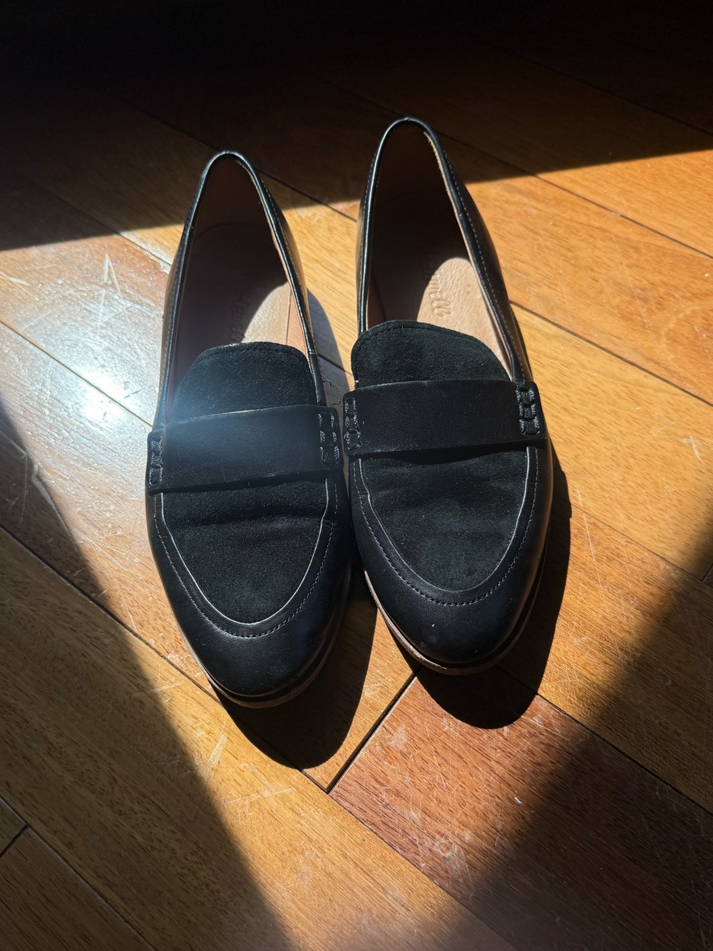 Madewell Black Leather and Suede Penny Loafers